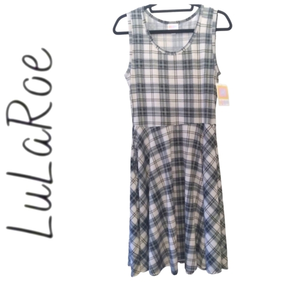 LulaRoe Nicki Green & White Plaid Fit & Flare Dress with Pockets - Picture 1 of 9